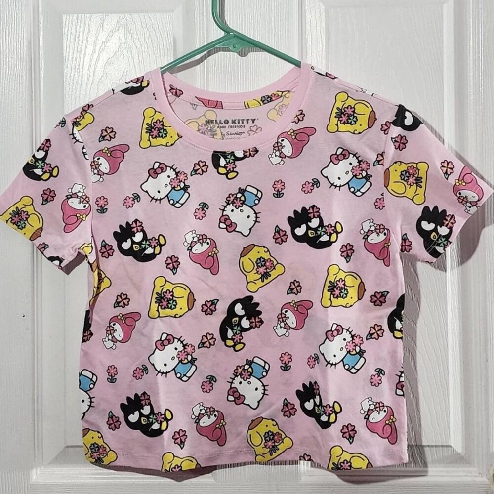 Hello Kitty & Friends With Flowers All Over Print Pink Crop Top